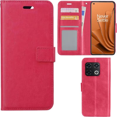 LuxeBass Hoesje geschikt voor OnePlus 10 Pro - Boekhoesje met kaartvakken - Roze gsm hoesje - telefoonhoes - telefoonhoesjes