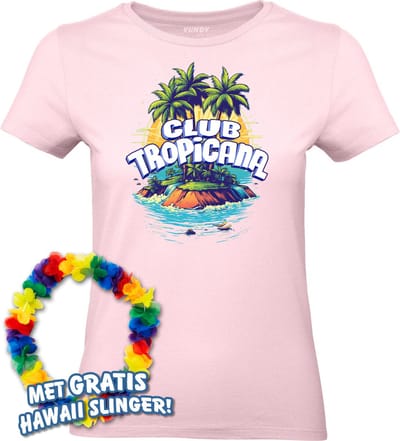 Dames t-shirt Tropical Island | Toppers in Concert 2024 | Club Tropicana | Hawaii Shirt | Ibiza Kleding | Lichtroze Dames | maat XS