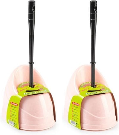 Plasticforte toiletborstels - wc-borstels - 2x stuks - met houder - 45 cm - roze - toiletborstelhouders - kunststof