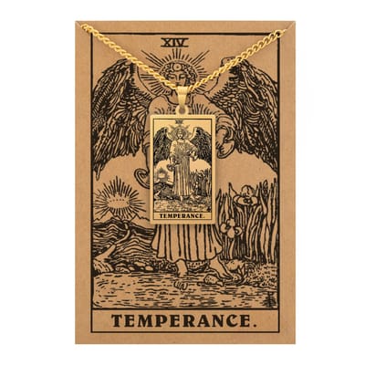 Tarot Ketting XIV: Matigheid / Temperance - Inclusief Rider-Waite Kaart - Goudkleurig Stainless Steel - 60cm - Pax Amare
