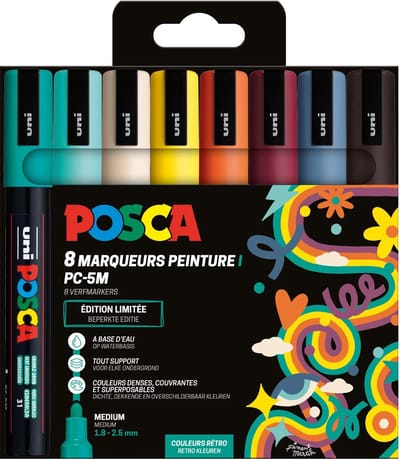 Uni POSCA paintmarker PC-5M | 1 | 8 - 2 | 5 mm | etui van 8 stuks in geassorteerde Retro kleuren