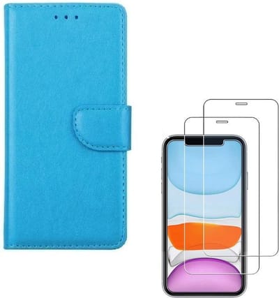 Bookcase Geschikt voor: iPhone 11 Pro Max - turquoise - portemonee hoesje + 2X Tempered Glass Screenprotector