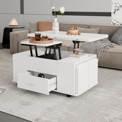 Salontafel - Eettafel - Ruimte Besparen - In hoogte verstelbaar - 100x50x45cm - Wit