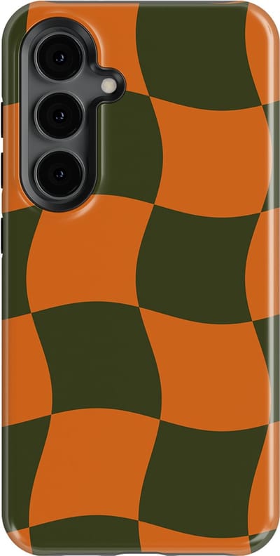 Checkered Warp Hoesje Samsung Galaxy S24 | Geschikt Voor Mag | Uniek Design Hoesje | Beschermhoes Samsung Galaxy S24 Pumpkin Pulse