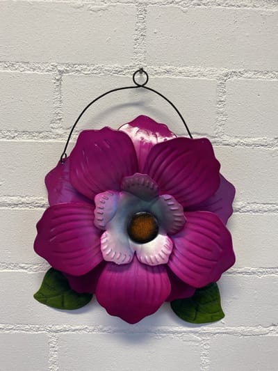 Metalen bloem wanddecoratie - Paars - Dia 29 cm - Voor binnen en buiten - Wanddecoratie