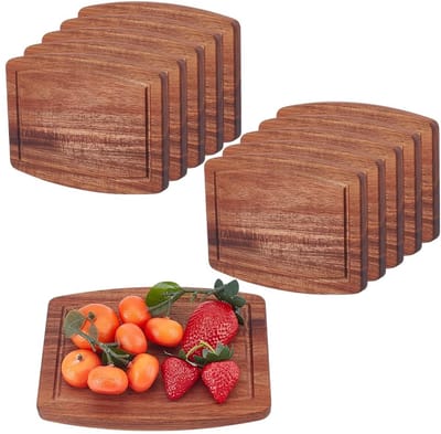 Dailygoods- Houten Platen Set van 10 - Acaciahouten Dienbladen - Serveerplateau - Snack/Dessert Schotel - Duurzaam en Krasbestendig - Ideaal voor Buitenevenementen - Serveerplaten