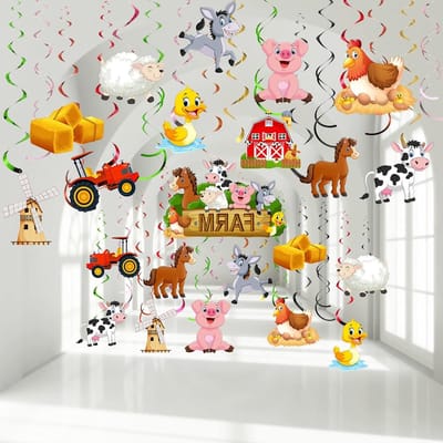 Boerderij Thema Verjaardagsfeest Decoraties - 30 Stuks Hangende Swirls voor Jongens Meisjes - Boerderij Dier Folie Wervelingen - Baby Shower Levert