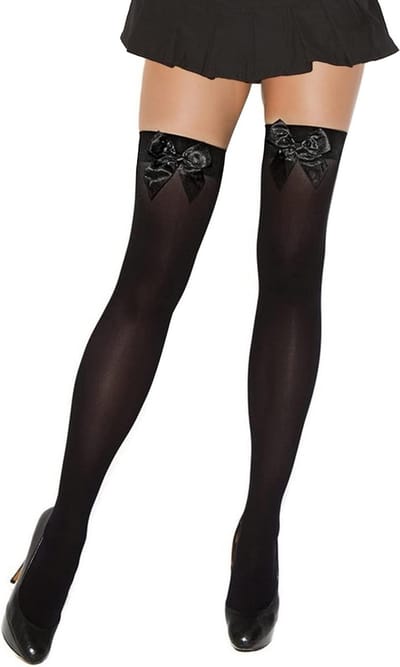 Dikke Opaque Kousen tot de Dijen met Satijnen Strik voor Vrouwen, Perfect voor Halloween en Valentijnsdag