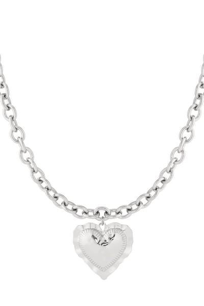 Bijoutheek Collier Chunky Hart Gehamerd Zilver