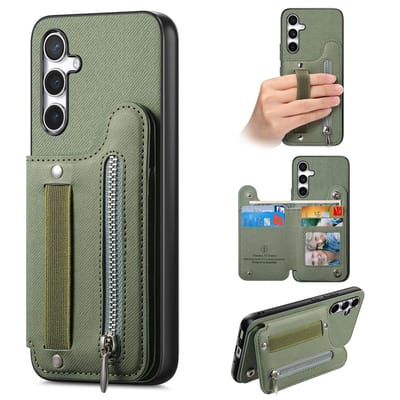 Telefoonhoesje geschikt voor Samsung Galaxy A57 5G - groen - hoesje met rits en pasjeshouder - portemonnee wallet back case hoesje met rits - telefoonhoesje - back case