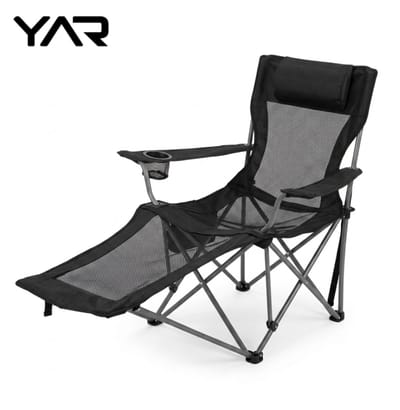 Yar Campingstoel Inklapbaar met Voetensteun – Relaxstoel met Hoofdkussen, Bekerhouder, Zijvak & Opbergtas – Visstoel / Strandstoel – Zwar