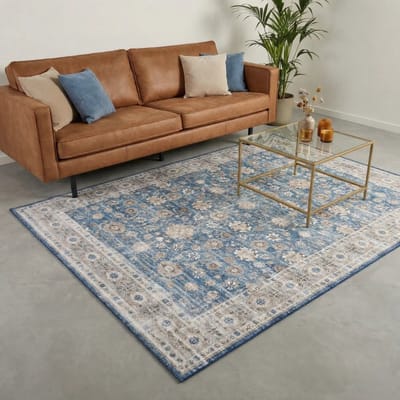 Flycarpets Burano Vintage Vloerkleed - Blauw - Laagpolig Tapijt Woonkamer / Slaapkamer - 120x170 cm