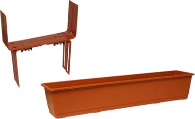 Kunststof plantenbak terracotta rechthoekig 80 cm met 2 verstelbare balkon/muurbeugels