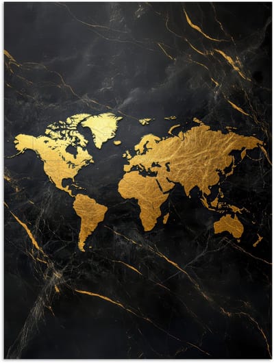 Poster 120x160 cm - Wereldkaart - Goud - Marmer - Posters - Kamer decoratie - Wanddecoratie woonkamer - Muurdecoratie slaapkamer XXL