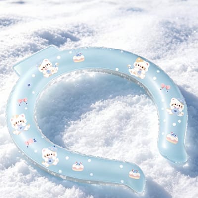 Ryoudavell - PCM Koelring voor de Nek - Premium Verkoelende IJshalsband met Schattig Kattenpatroon - Comfortabele TPU Nekkoeler tegen Hitte - Duurt 50 tot 130 Minuten - Lichtblauw