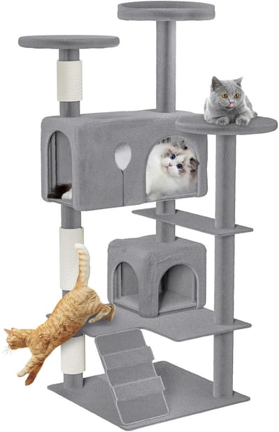Krabpaal - Kattenhuis - Kattenmand- Krabpaal voor Grote Katten - Type 1254 - 49x49x130cm - Lichtgrijs