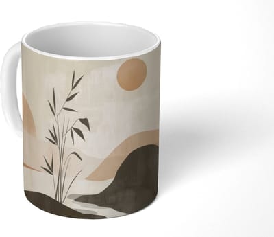 Mok - Koffiemok - Japandi - Landschap - Beige - Mokken - 350 ML - Beker - Koffiemokken - Theemok