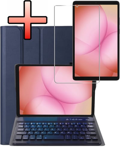 Hoes - Geschikt voor Samsung Galaxy Tab A11 - Met Screenprotector - Keyboard Book Cover - Toetsenbord Case - Hoesje - Donkerblauw