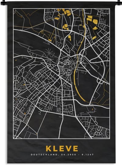 Wandkleed - Wanddoek - Kaart – Plattegrond – Stadskaart – Kleve – Duitsland – Goud - 120x180 cm - Wandtapijt