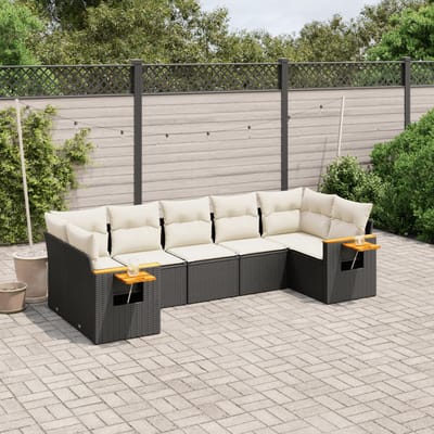 vidaXL - 7-delige - Loungeset - met - kussens - poly - rattan - zwart