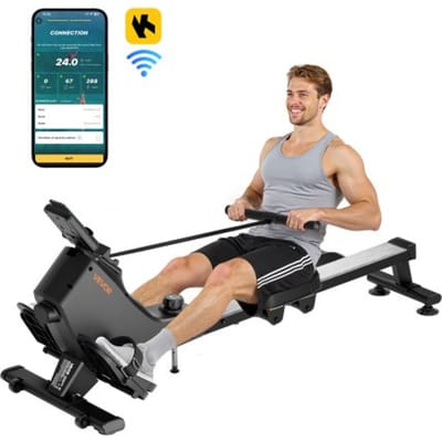 VEVOR stille magnetische roeimachine met 16 weerstandsniveaus, opvouwbare roeimachine voor thuisgebruik met soepel katrolsysteem en LCD-monitor, compatibel met Bluetooth-app, maximaal gebruikersgewicht 158 ​​kg