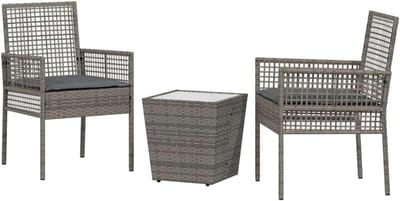 Tuinmeubelset Polyrotan - Bistroset Kussens - Buiten Ontspannen - Veiligheidsglas Tafelblad - 415 cm - Grijs