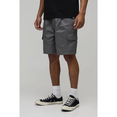 Relaxed Fit Plooifront Work 365 Cargo Shorts | Charcoal | Size 28