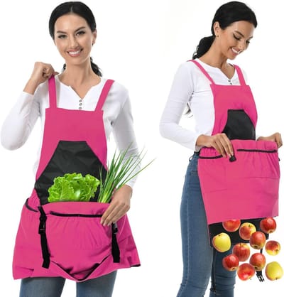 Tuinierschort – Gereedschapsschort – Inclusief plukzak – Afneembare zakken – 50 x 60 x 20 cm – Unisex – Een uitstekend cadeau voor tuinliefhebbers - Roze