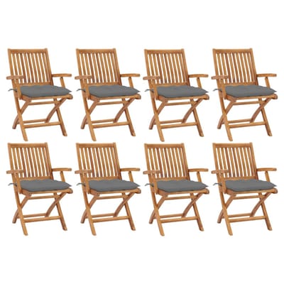 vidaXL - Opklapbare - stoelen - met - kussens, - 8 - stuks, - massief - teakhout