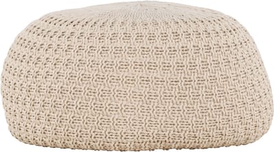 Nest living Sylvie Gevlochten Ronde Poef Beige - Voetenbank - Hocker - Stof - Ø 45 cm