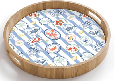 Dienblad rond 40x40 cm - Schootdienblad hout - Dieren - Zee - Patroon - Borrelplank rechthoek - Plateau houten dienbladen