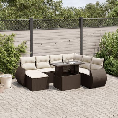 vidaXL - 8-delige - Loungeset - met - kussens - poly - rattan - bruin