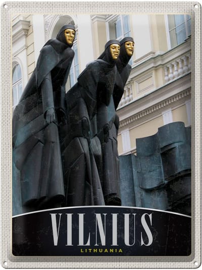 Blechschild Reise 30x40cm Vilnius Litauen Skulptur Europa Urlaub
