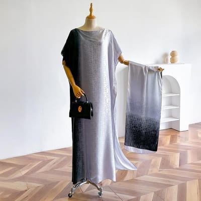 Stijl Mode Oversized Afrikaanse Dameskleding Dubai Dashiki Abaya Bloemenprint Ontwerp Met Sjaal Losse Lange Jurk gray