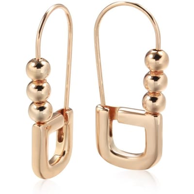 Boucles d'oreilles pendantes brillantes en or rose, boucles d'oreilles géométriques simples à perles pour femmes, bijoux fins de haute qualité pour tous les jours beige