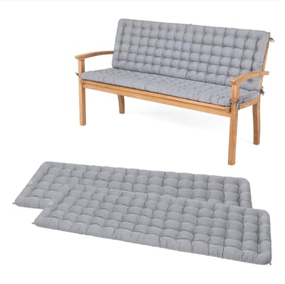 Zitkussenset Tuinbank - Kussenset Bank - Comfortabel Zitten - Wasbaar tot 95°C - 140 x 48 cm - Lichtgrijs