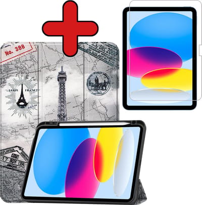 BTH Tablet Hoesje - Geschikt voor iPad 2022 / 2025 (A16 ) / 2026 (A19) - Bookcase - Trifold - Cover - Stylus Pen Houder - Eiffeltoren