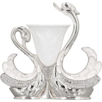 Service de table en forme de cygne Luxe léger Exquis Élégant Porte-cuillère en forme de cygne avec 6 cuillères pour argenté