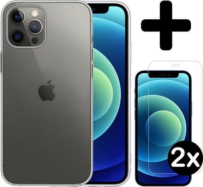 Hoesje - Met 2x Screenprotector - Geschikt voor Apple iPhone 12 Pro - Sterk & Shockproof - Telefoon Hoes - Back Cover - Siliconen Case - Telefoonhoes - Transparant