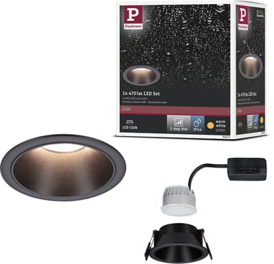 LED-inbouwlamp 3-Step-Dim Cole Coin Set van 1 IP44 rond 88 mm Coin 6W 470lm 230V dimbaar 2700K Zwart