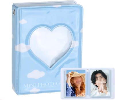 7,5cm Mini Fotokaartmap met hol hartontwerp, Kpop fotokaartalbum Geschikt voor ID-kaarten en visitekaarten, 36 foto's, Blauw.