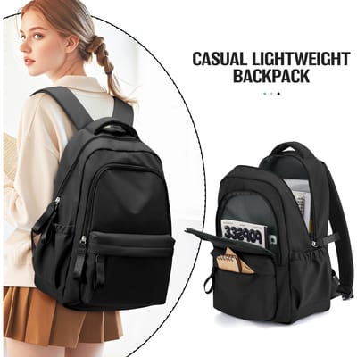 Schoolrugzak met grote capaciteit, Lichtgewicht dagelijkse pendelrugzak voor heren en dames, Casual rugzak voor jongeren, Laptoprugzak zwart