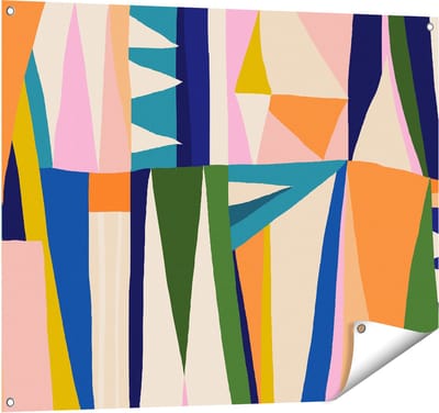 Gards Tuinposter Abstracte Kleurrijke Kunst - Driehoeken - 100x80 cm - Tuindoek - Tuindecoratie - Wanddecoratie buiten - Tuinschilderij