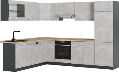 Vicco Hoekkeuken R-Line, Beton/Antraciet, 287 x 227 cm, WB Eik