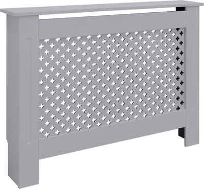 Radiatorhoes 112x19x82 cm ruit grijs gemaakt van MDF ML-Design