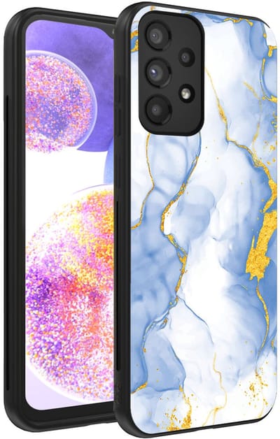Smartphonica Telefoonhoesje Geschikt voor Samsung Galaxy A23 met Lichtblauw Goud Marmer Opdruk - TPU Backcover Case Lightblue Gold Marble Design geschikt voor Samsung Galaxy A23