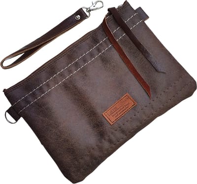 Toetie & Zo - Handgemaakte Leren Clutch - Bruin - Stoer - 23x17