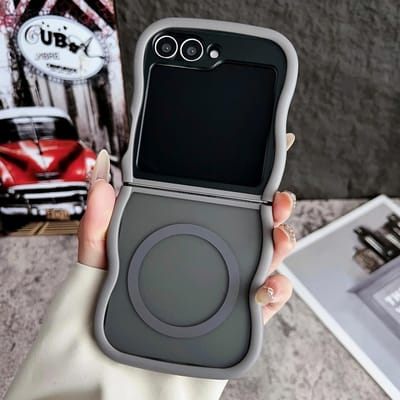 Stijlvolle Big Wave Magnetische Matte Case Voor Samsung Galaxy Z Flip 3 4 5 6 5G ZFlip5 Flip6 5G Doorzichtig Mat Achterkant Cover Funda For Samsung Z Flip 4