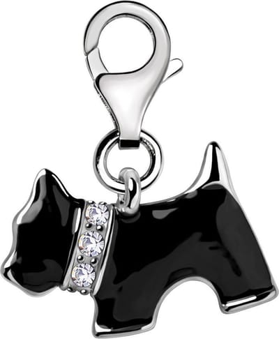 Quiges – Charm – Hanger - 3D Hond Zwart - Verzilverd - karabijnslot - geschikt - voor - Bedelarmband - QHC087