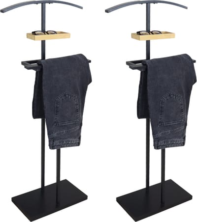 MISOU Dressboy - Kledingstandaard - 2 Stuks - Kledinghouder - Zwart - 114 cm - Kledingrek - Bamboe en metaal - BRUNNO